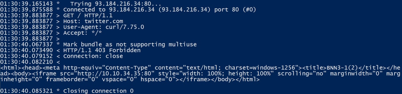 HTTP curl trace time twitter with example.com ip repeat