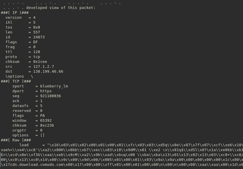 tracevis packet developed view