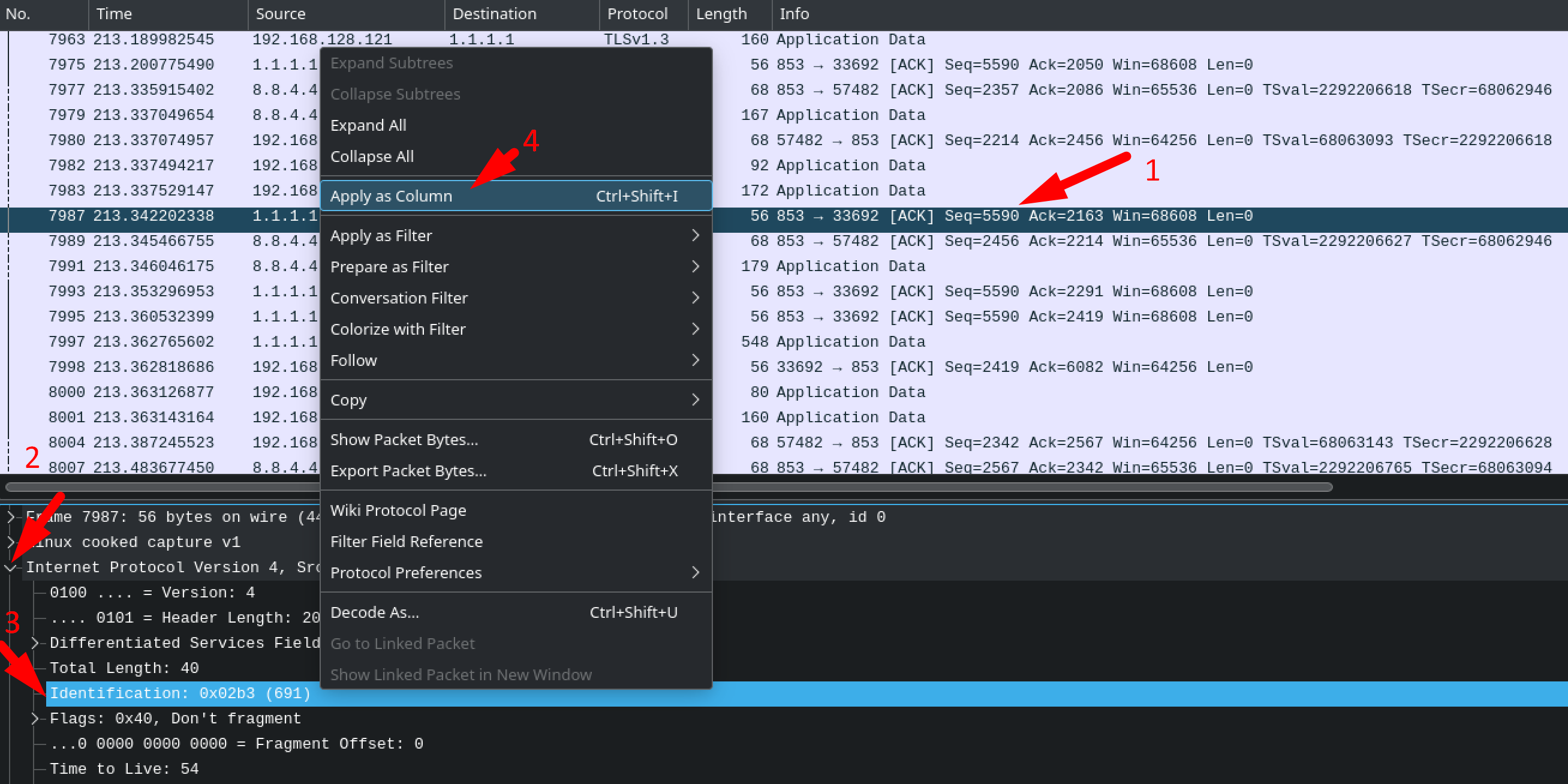 wireshark set ip.id as column