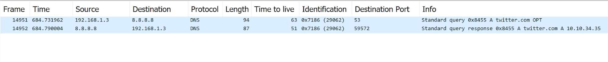 dns twitter wireshark packet