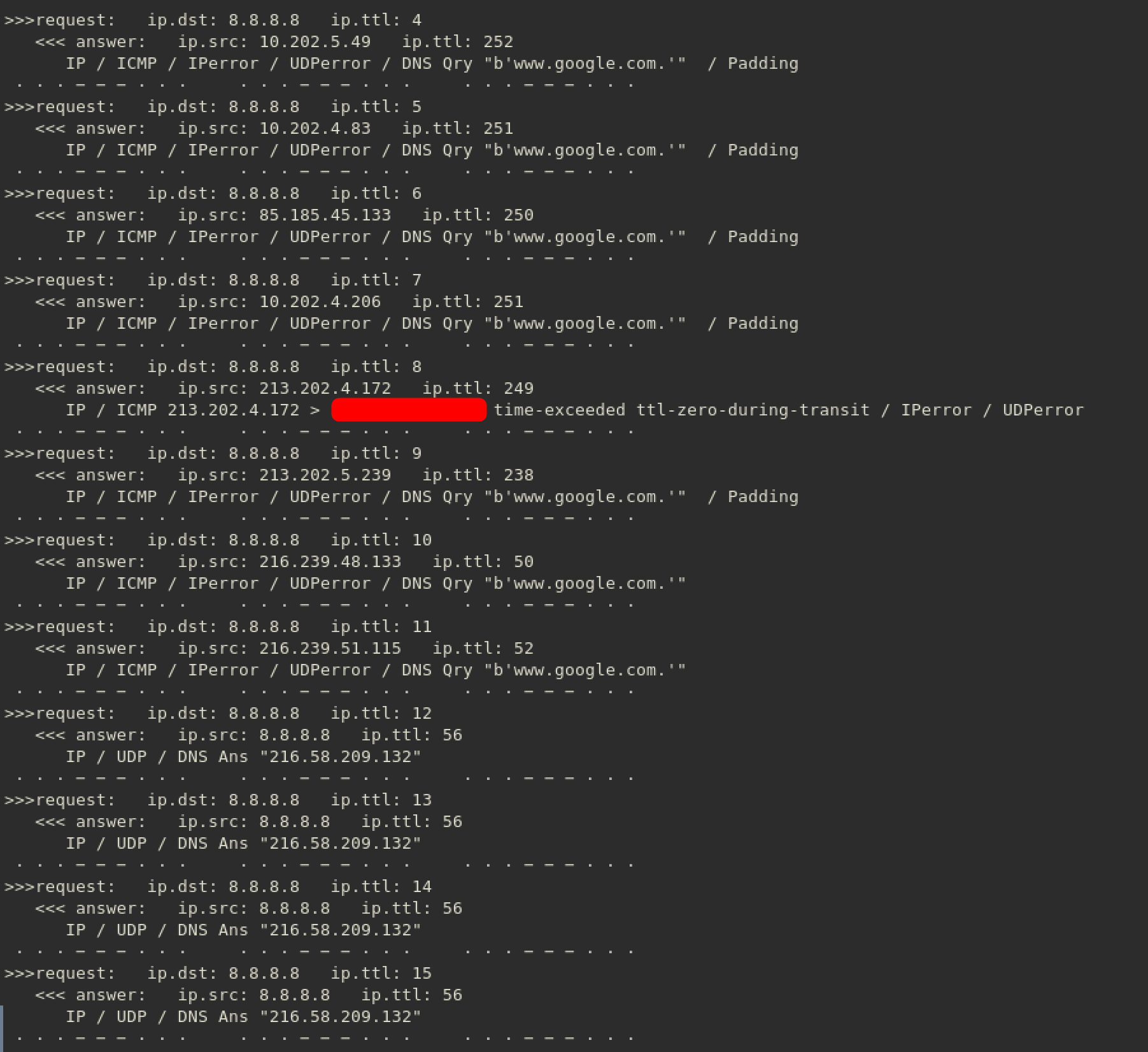 scapy dns over udp 8.8.8.8 googledotcom