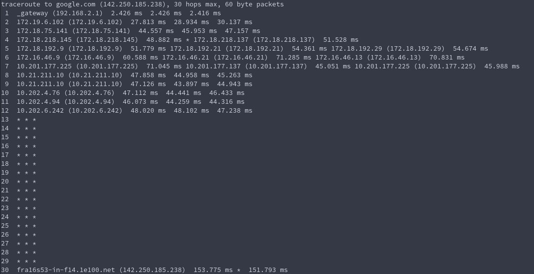 linux tracerute google