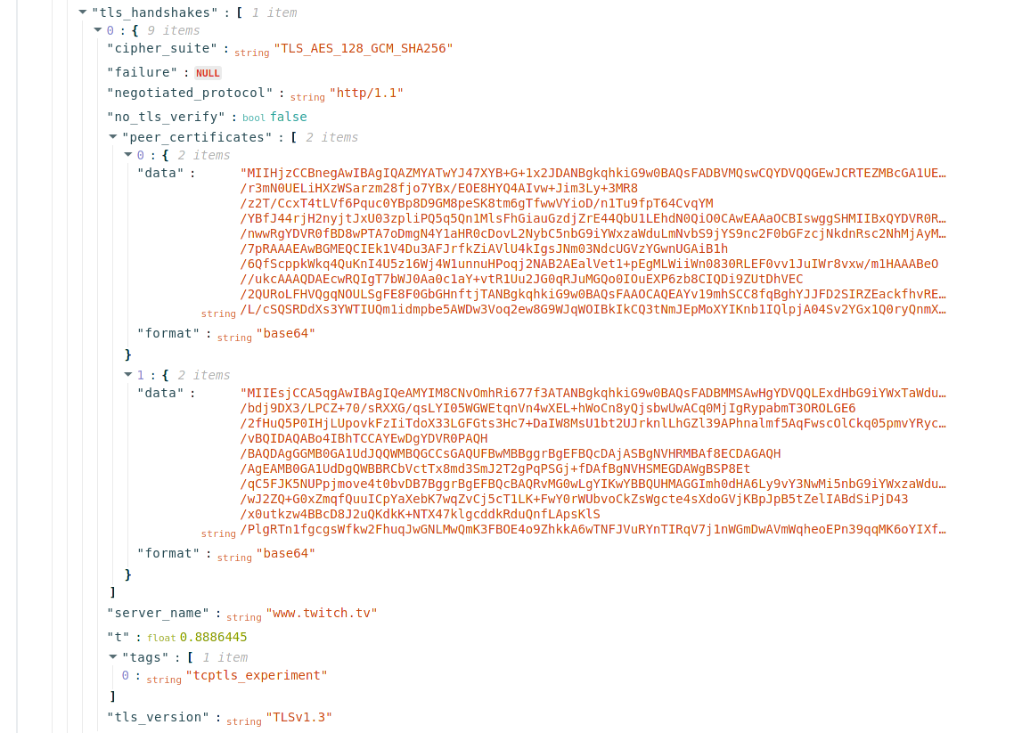 OONI result data tls handshakes