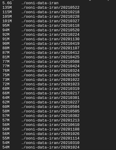 OONI s3 downloaded webconnectivity data size sort