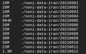 OONI s3 downloaded webconnectivity data size