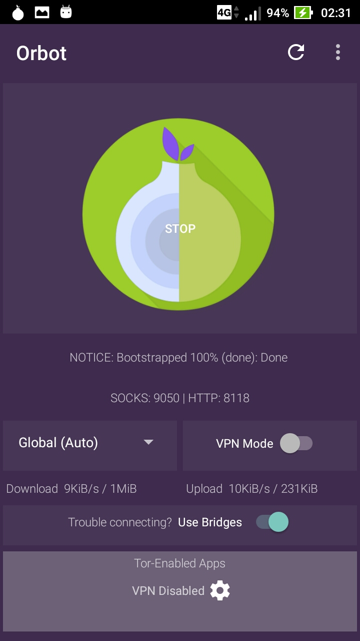 Orbot connected SOCKS5